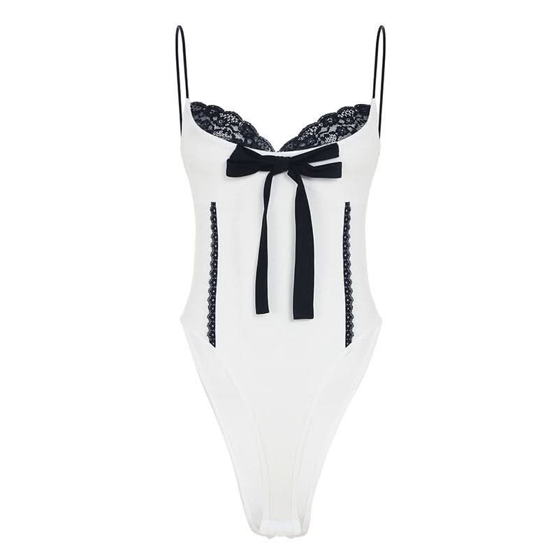 Lace hem bowknot cami bodysuit