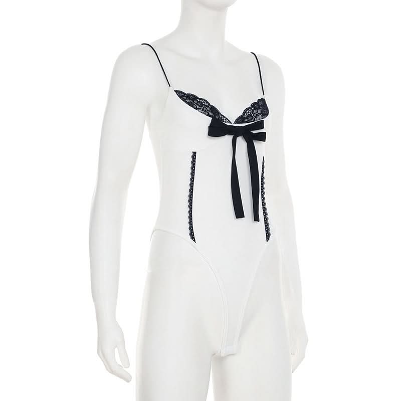 Lace hem bowknot cami bodysuit