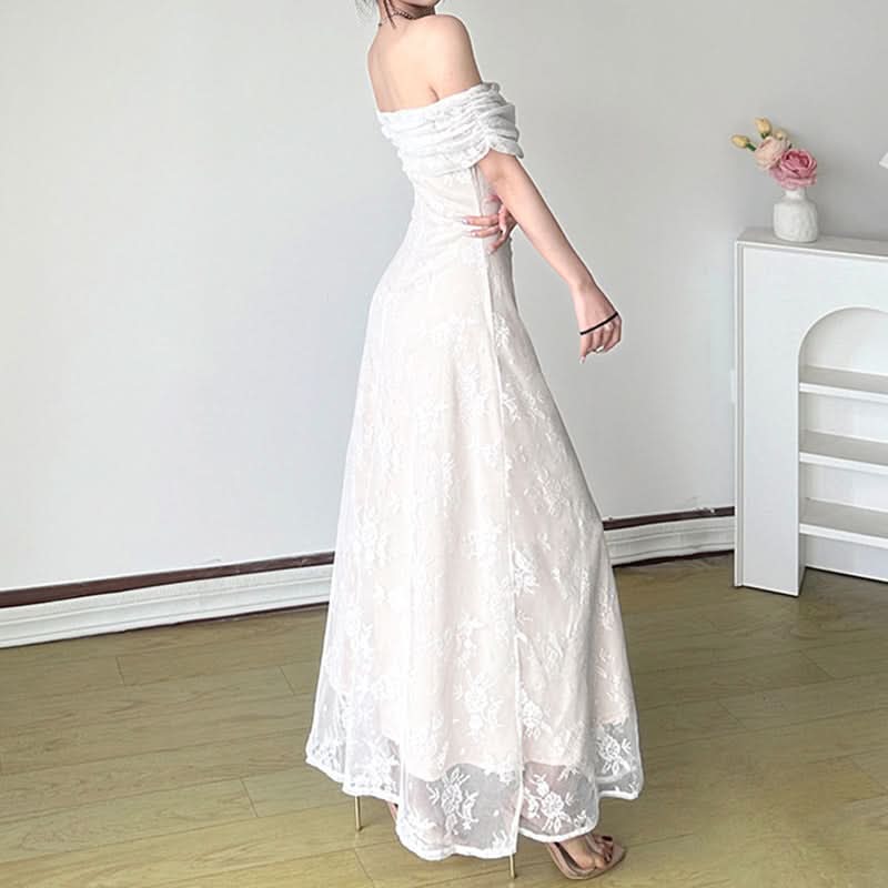Off shoulder lace hem maxi dress