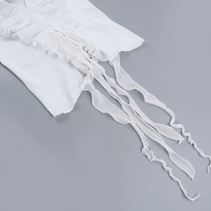 Halter backless ruffle self tie top