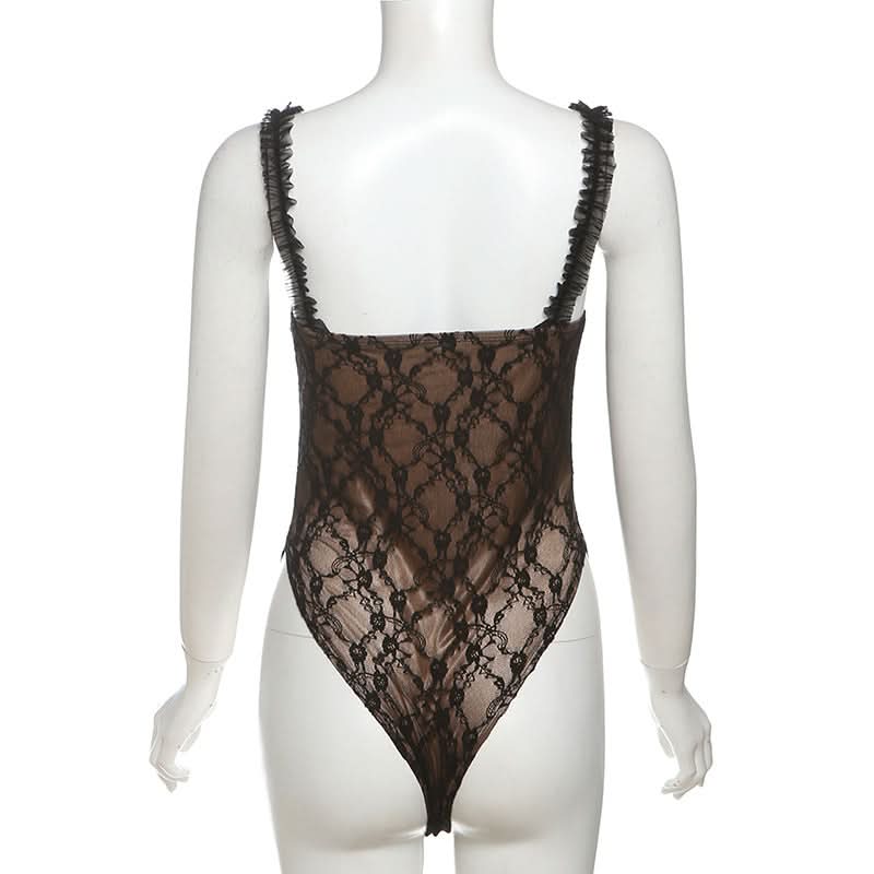 Lace sweetheart neck ruffle cami bodysuit