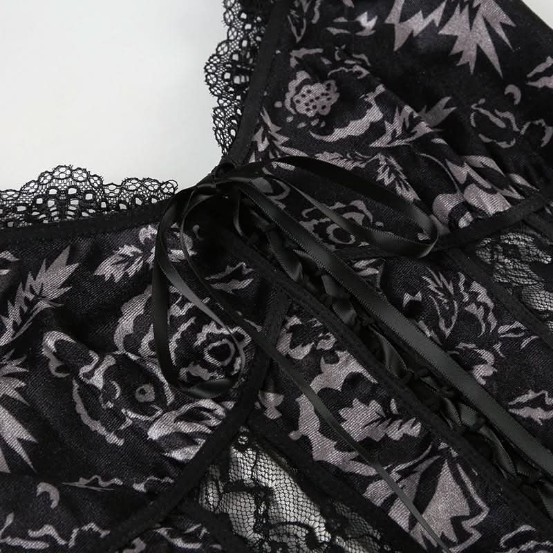 Lace hem print backless cami top