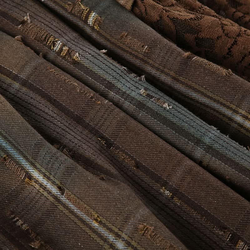 Plaid irregular lace patchwork midi skirt