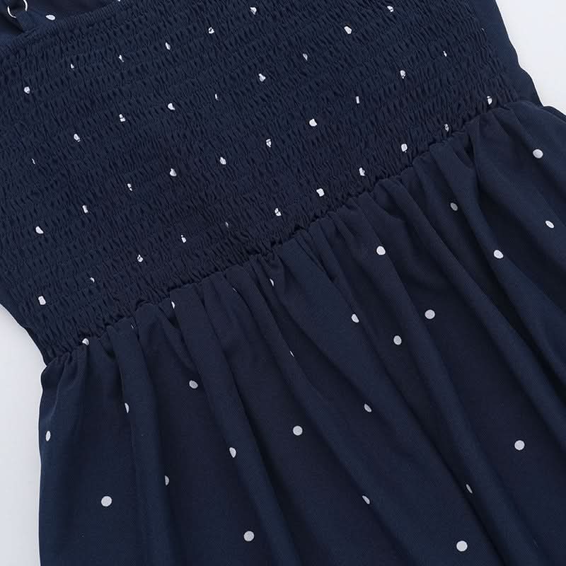 Polka dot v neck smocked contrast cami midi dress