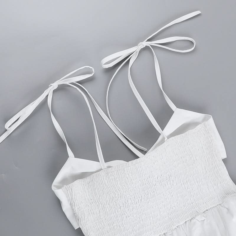 Self tie ruched hollow out smocked cami cut out mini dress