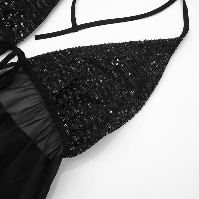 Halter v neck glitter mesh top