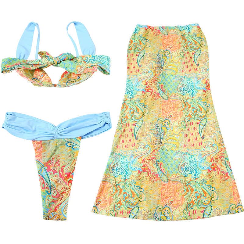 Contrast knotted 3 piece cami maxi skirt set