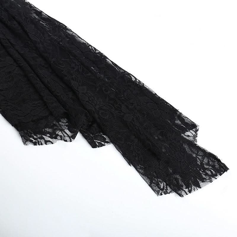 Long flared sleeve lace self tie shrug top