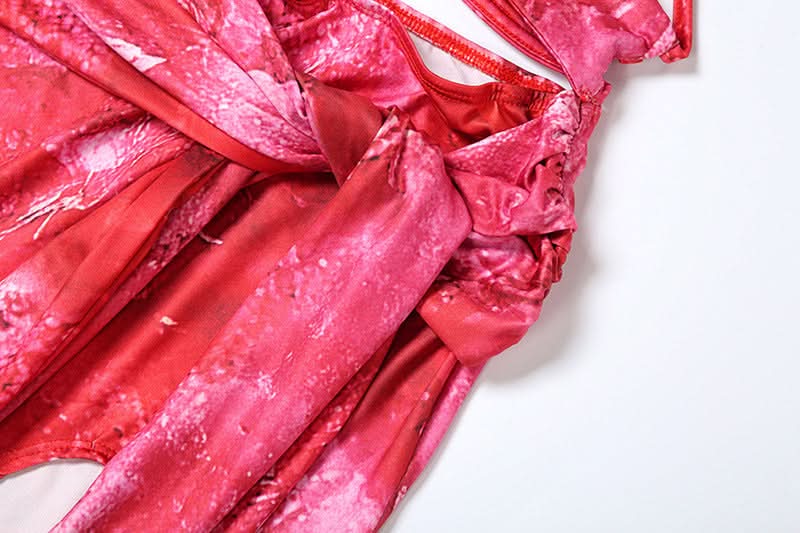 Halter self tie o ring print slit maxi dress