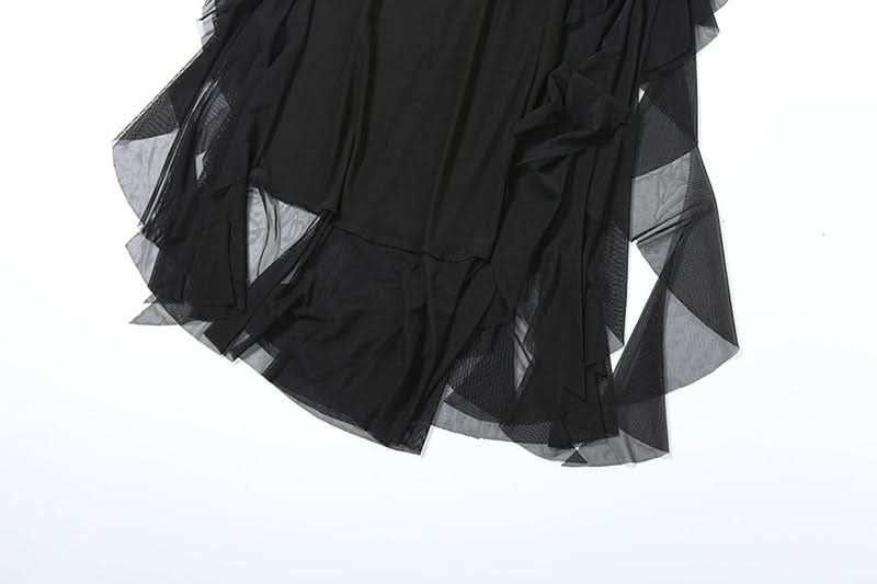 Halter hollow out ruched mesh ruffle backless cut out maxi dress