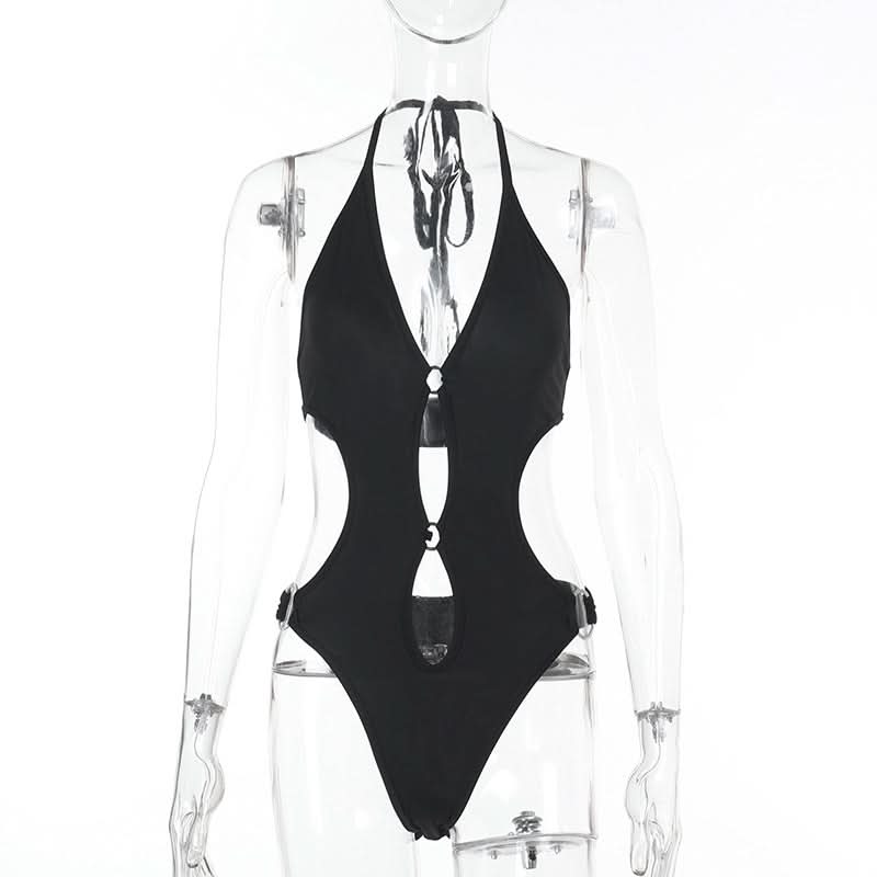 Halter hollow out o ring bodysuit