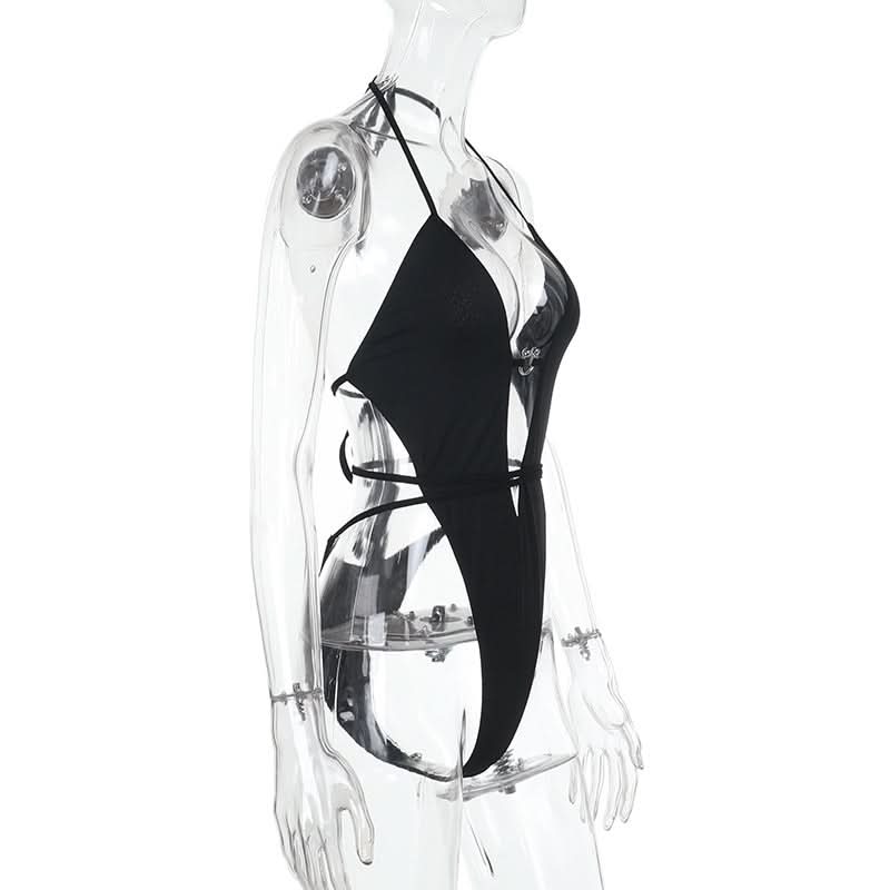 Halter self tie hollow out bodysuit
