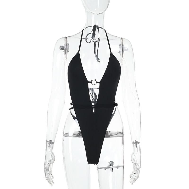 Halter self tie hollow out bodysuit