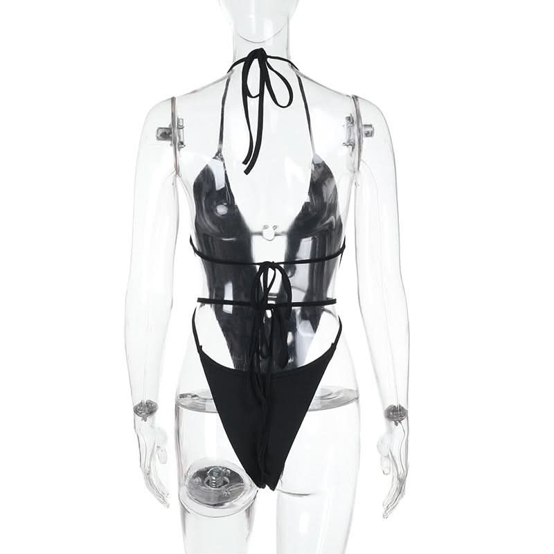 Halter self tie hollow out bodysuit