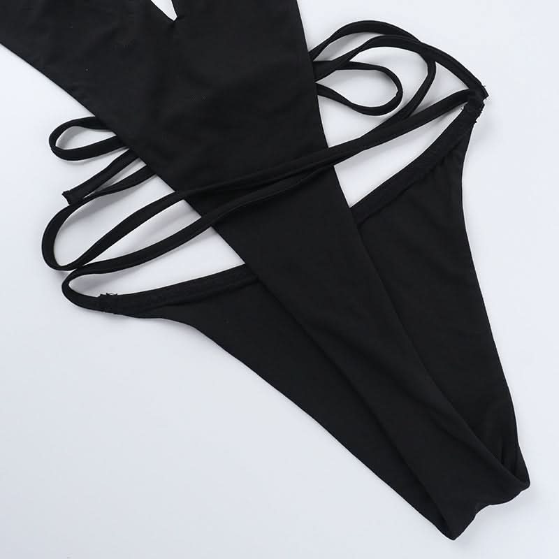 Halter self tie hollow out bodysuit