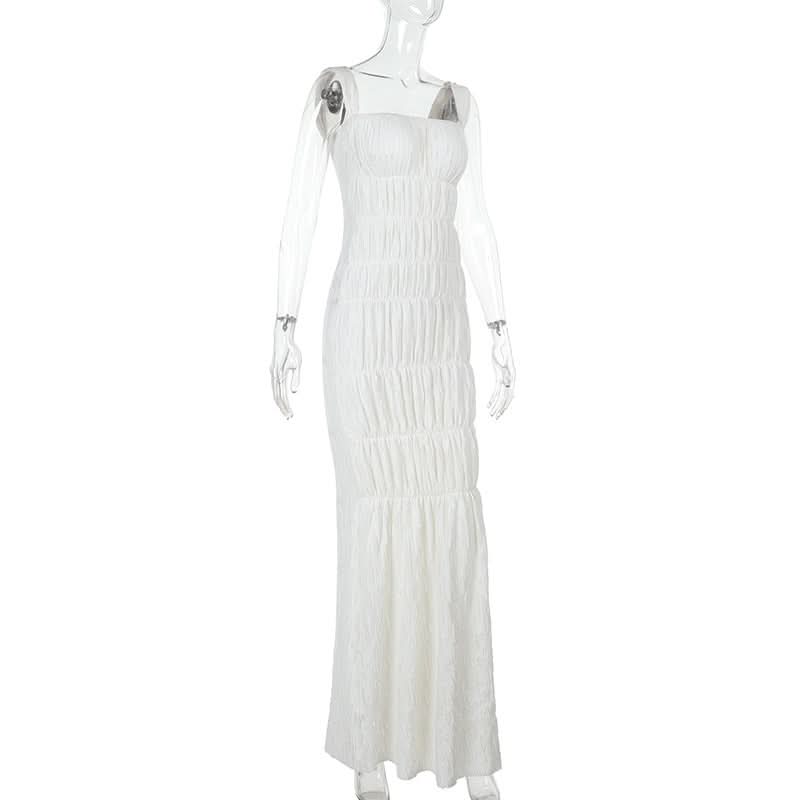 Square neck textured smocked cami maxi dress