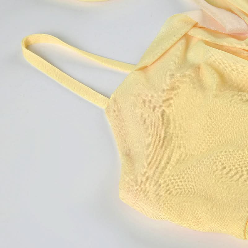 Irregular mesh halter flower pattern maxi dress