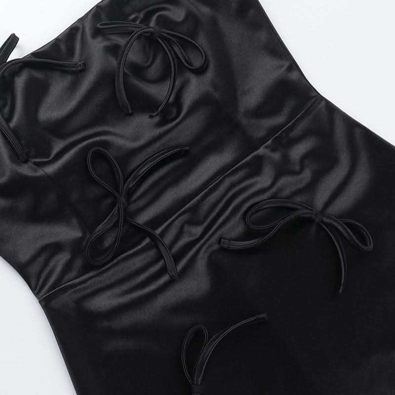 Bowknot satin zip-up backless tube mini dress