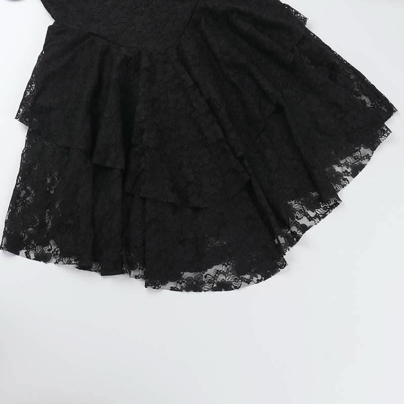 Lace hem ruched self tie backless cami mini dress
