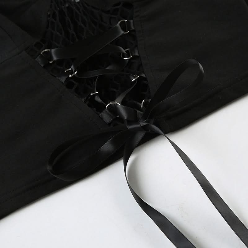 Hollow out lace up v neck corset cami cut out top