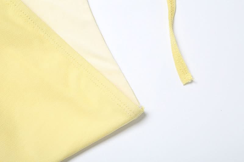 Halter mesh flower applique hollow out ruffle cut out top