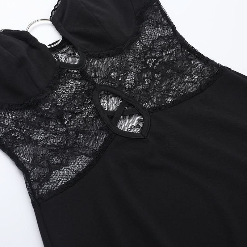 O ring hollow out lace cami cut out mini dress
