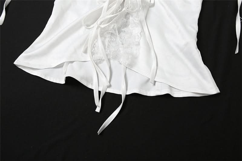 Self tie lace hem ruched top