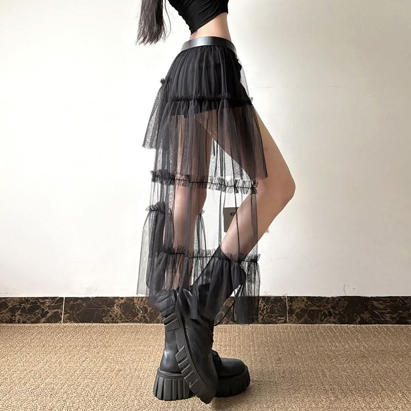 Mesh patchwork ruffle short pant