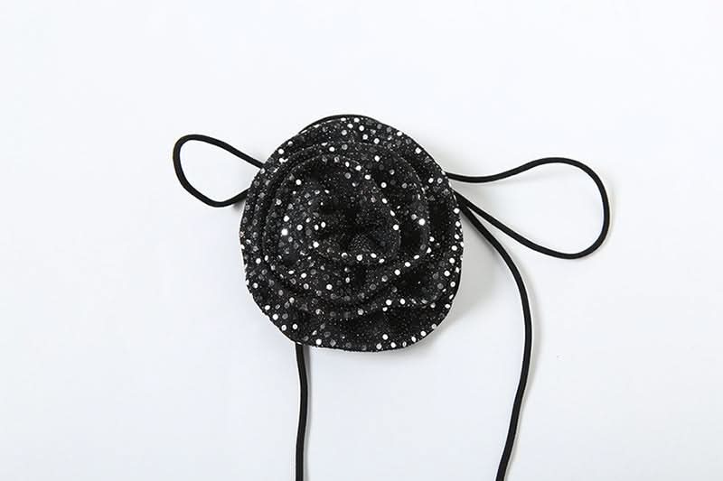 Halter glitter slit ruched flower applique mini skirt set