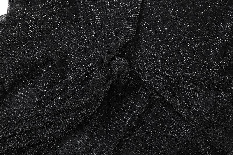 Off shoulder knotted glitter ruched maxi dress