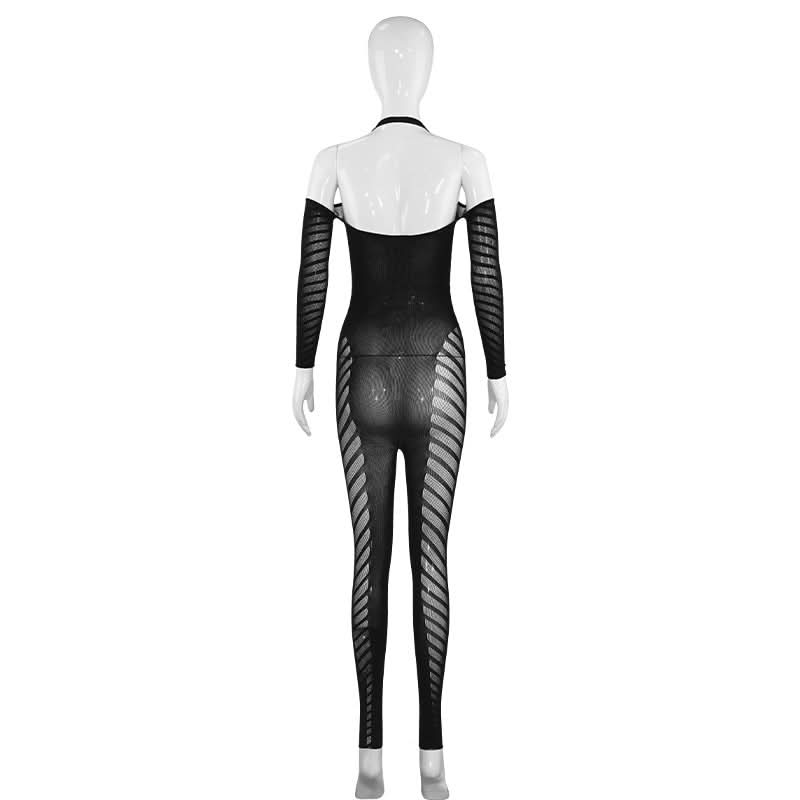 Halter long sleeve hollow out see through jumpsuit