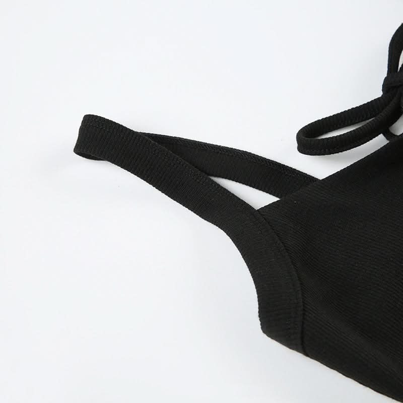 Self tie u neck hollow out ribbed slit cami cut out midi dress