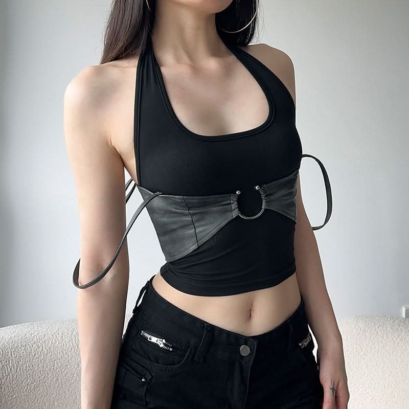 Halter u neck o ring 2 piece cami top