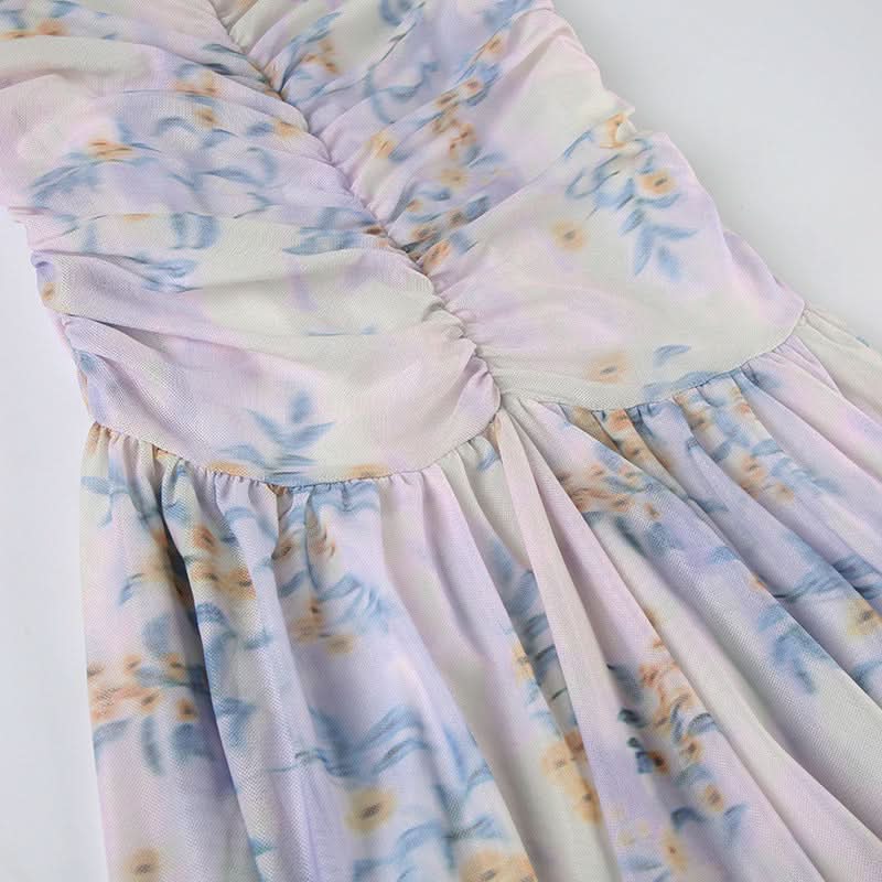 Halter ruched flower print maxi dress