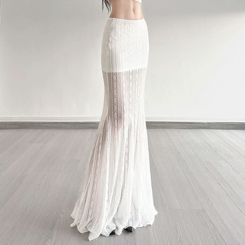 Lace knitted ribbed maxi skirt