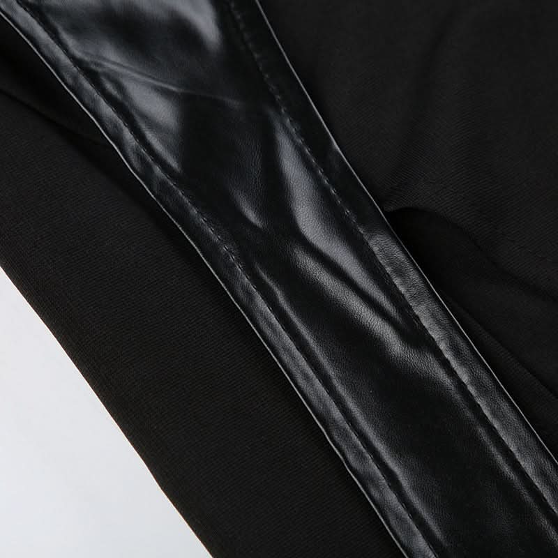 PU leather patchwork belt high slit skirt