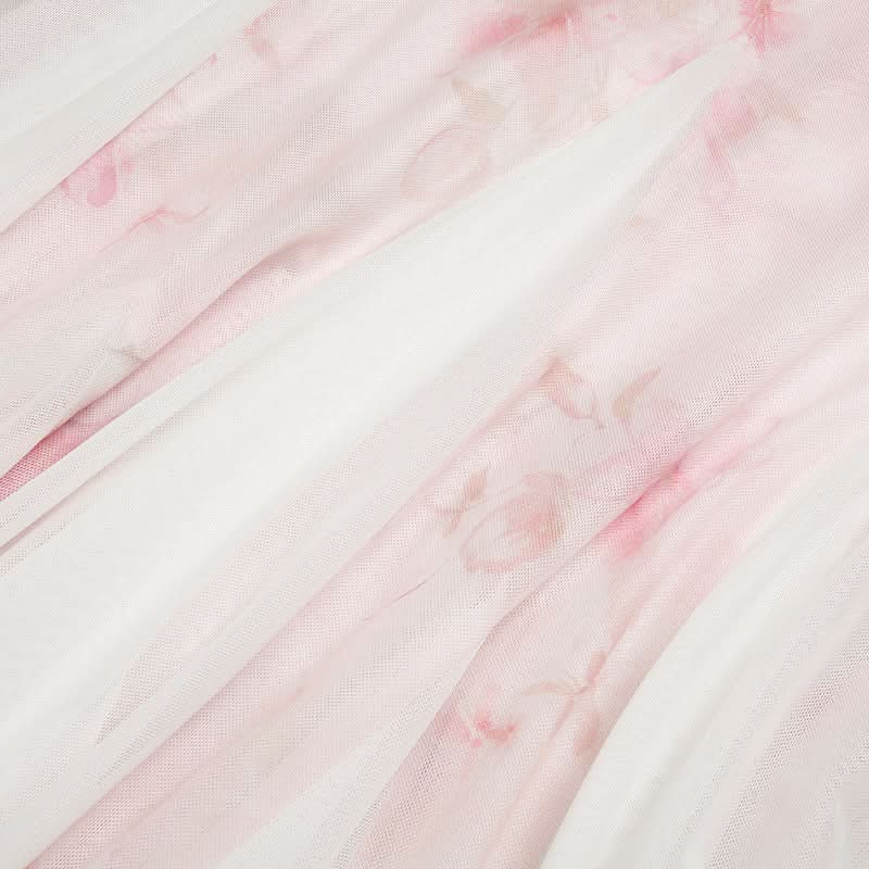 V neck flower print mesh patchwork cami maxi dress