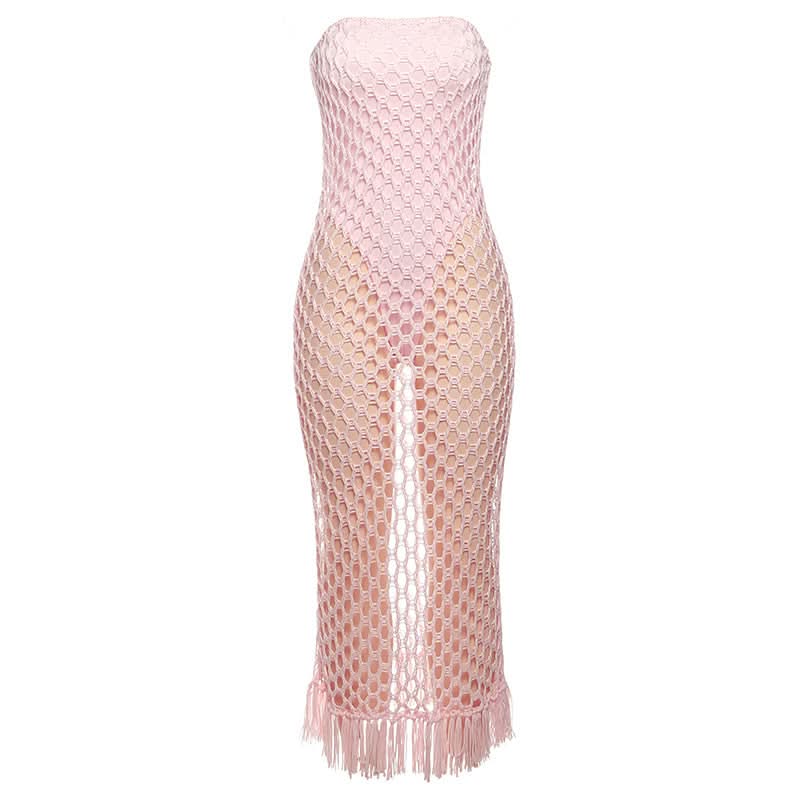 Hollow out knitted 2 piece raw hem bodysuit