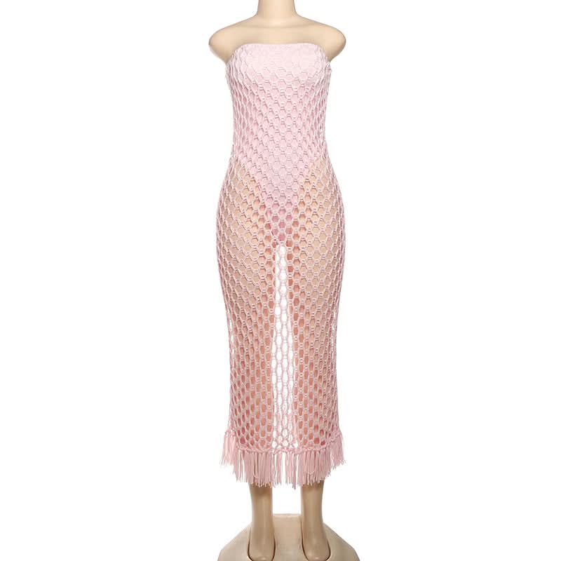 Hollow out knitted 2 piece raw hem bodysuit