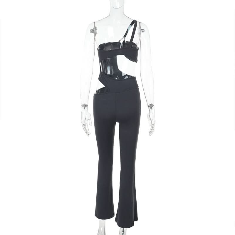 Irregular hollow out one shoulder solid jumpsuit