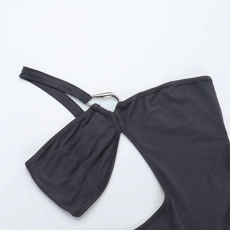 Irregular hollow out one shoulder solid jumpsuit