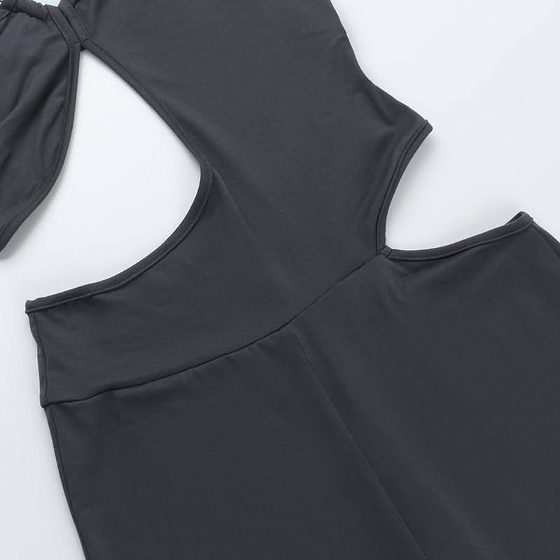 Irregular hollow out one shoulder solid jumpsuit