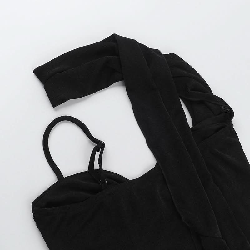 Irregular ruched solid backless cami top