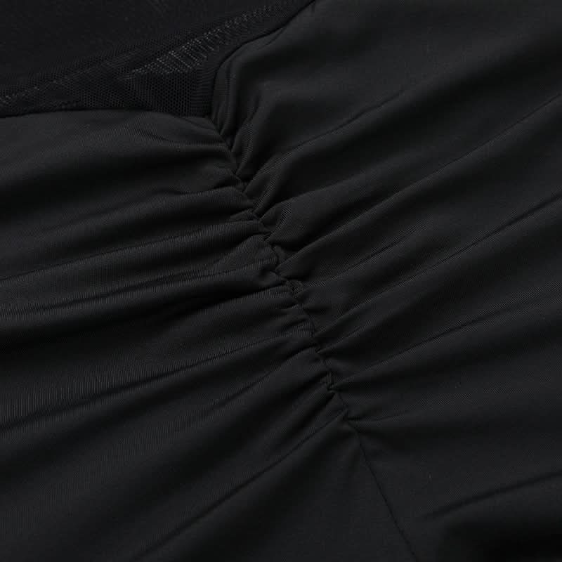 Off shoulder ruched mesh solid jumpsuit