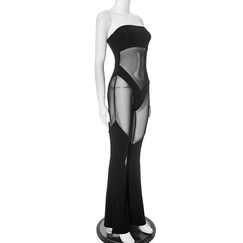 Mesh patchwork backless tube jumpsuit