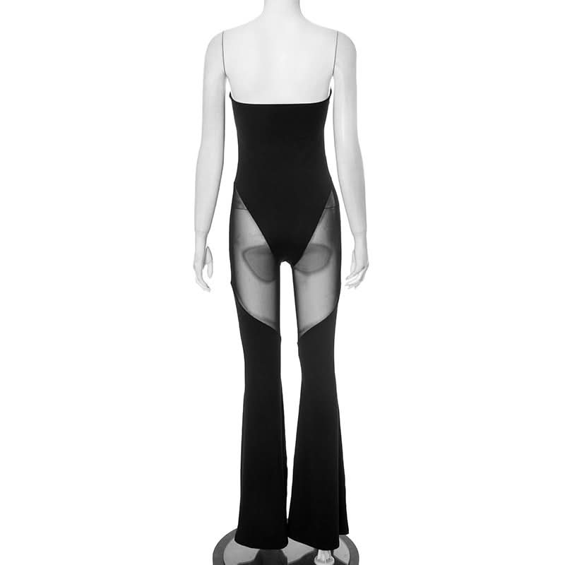 Mesh patchwork backless tube jumpsuit