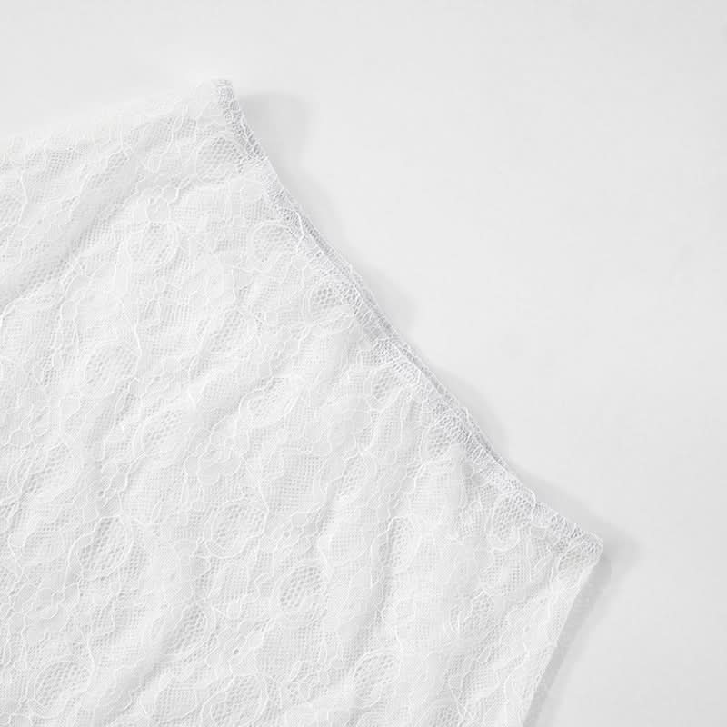 Self tie halter hollow out lace solid mini skirt set