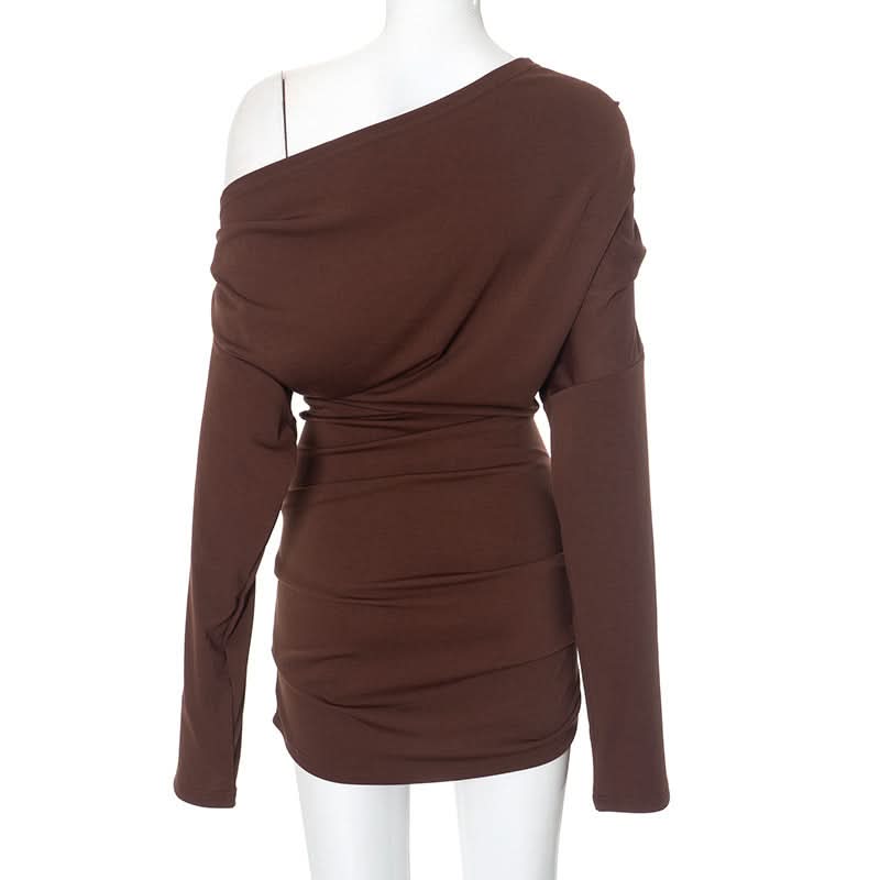 One shoulder long sleeve ruched mini dress