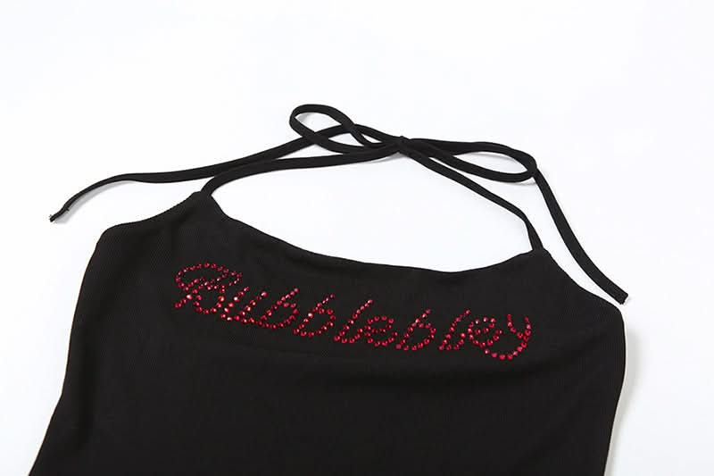 Halter beaded backless bodysuit