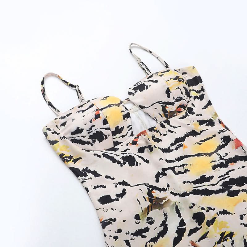 Tiger print hollow out cami mini dress